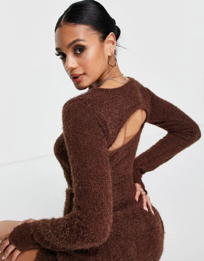 AsYou ASYOU peekaboo knitted shrug co-ord in brown 3