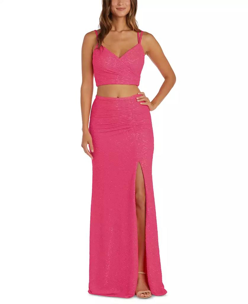 Morgan & Company Juniors' V-Neck Sequin Top & Skirt Gown