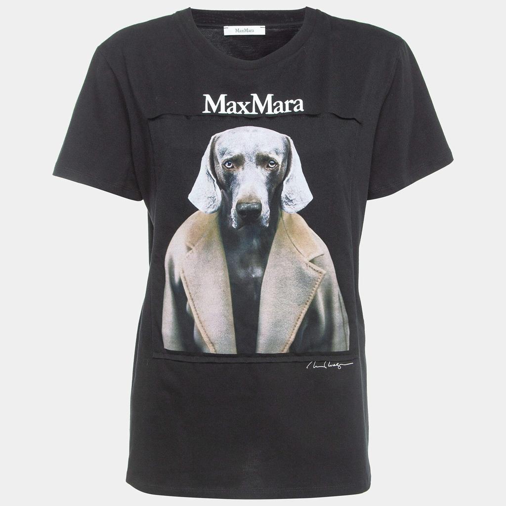 Max Mara Max Mara Black Dog Print Cotton T-Shirt XL - T-Shirts
