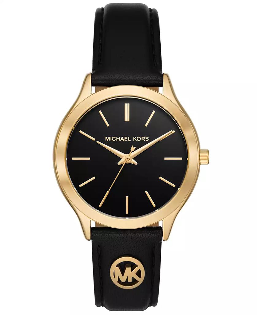 Michael Kors Women's Slim Runway Three-Hand Black Leather Watch 38mm