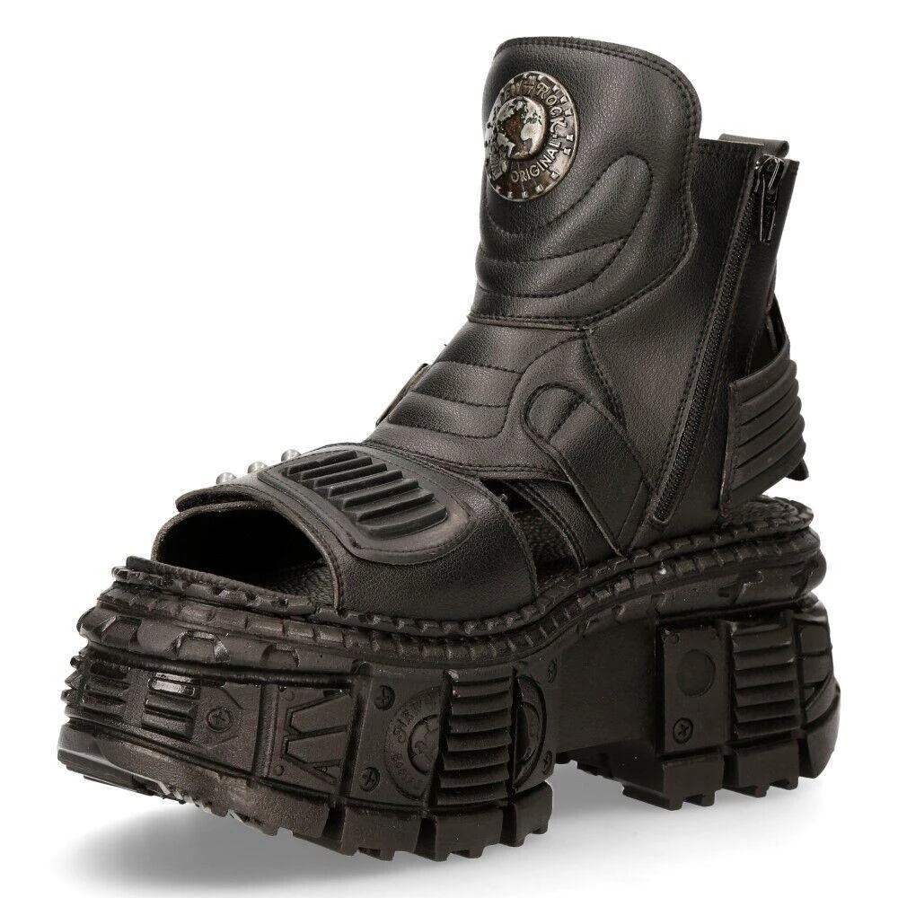 NewRock Black VEGAN Leather Boot Sandals-BIOS106-V3 5