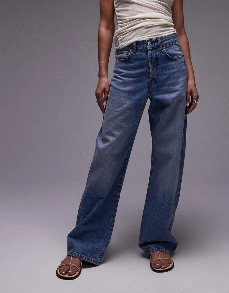 Topshop Topshop mid rise loose fit straight jean in mid blue 3