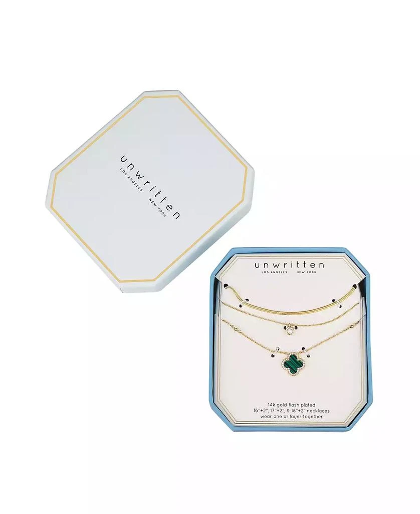 Unwritten Malachite Clover and Cubic Zirconia Bezel Layered Necklace Set 7