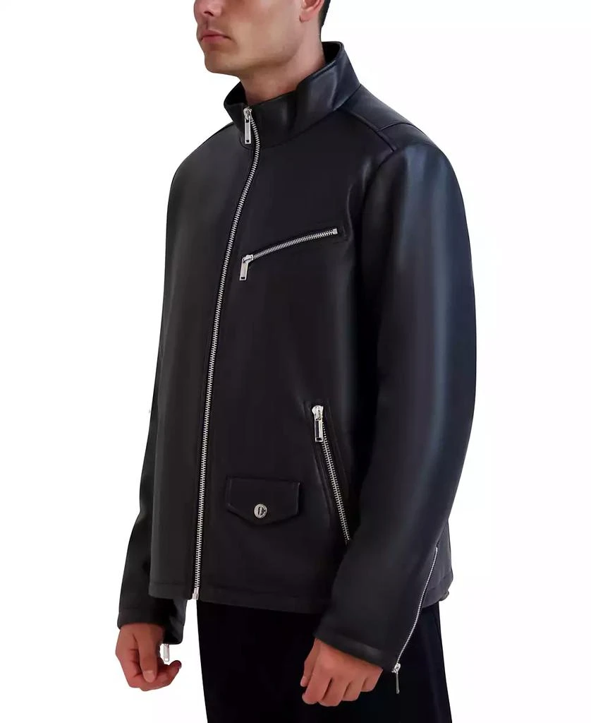 Karl Lagerfeld Paris Men's Faux-Leather Moto Jacket 3