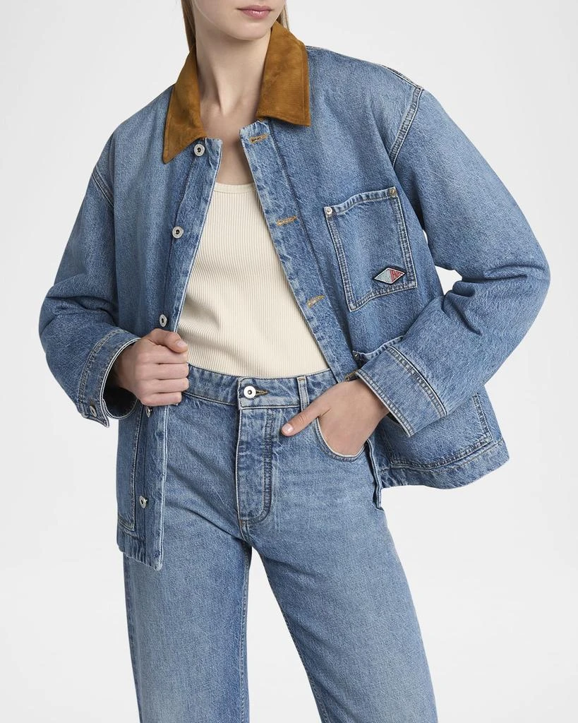 Bottega Veneta Suede Collar Vintage Indigo Denim Jacket 6