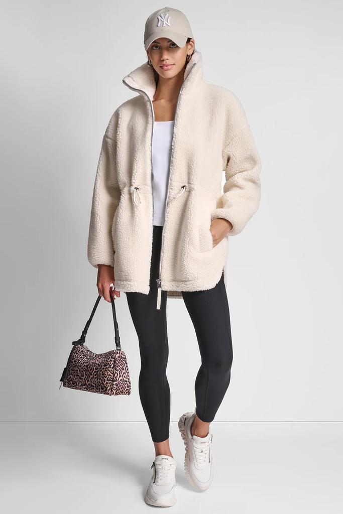 DKNY SHERPA MOCK NECK CURVED HEM JACKET WITH TICKING - Jackets