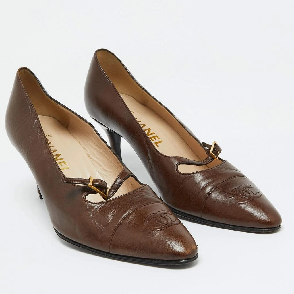 Chanel Chanel Brown Leather CC Cap Toe Pumps Size 39.5 4