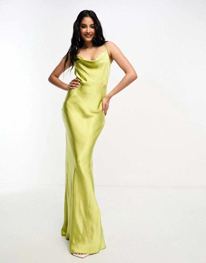 Shop Pretty Lavish Keisha satin maxi dress in chartreuse on Sale