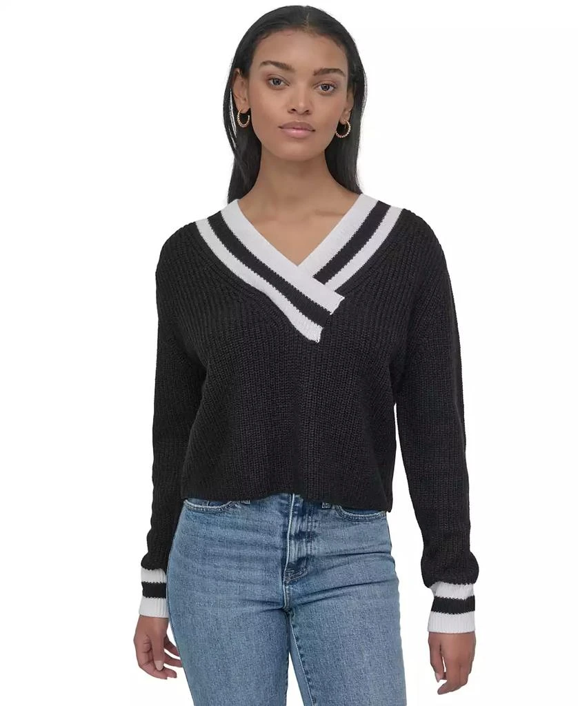 DKNY Women's Varsity V-Neck Relaxed Sweater 1