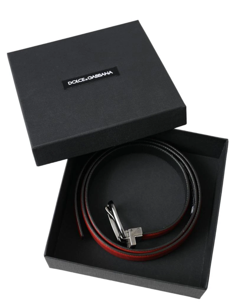 Dolce & Gabbana Red Leather Silver Metal Buckle Belt Men 6
