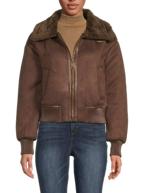 NOIZE Faux Suede & Faux Shearling Zip Jacket 1