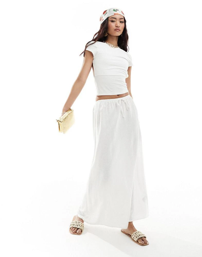 Cotton:On Cotton On maxi slip skirt in linen look white 5