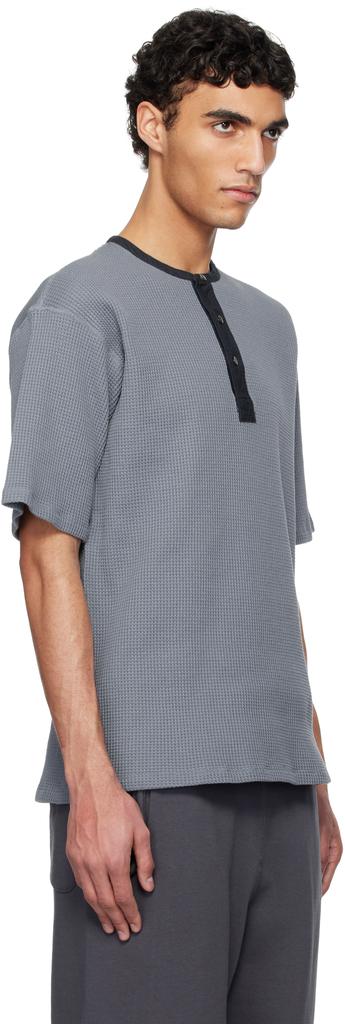 Nanamica Blue Henry Neck Thermal Sweat Henley