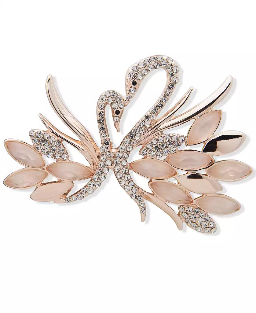 Anne Klein Rose Gold-Tone Pavé & Mother-of-Pearl Swan Pin