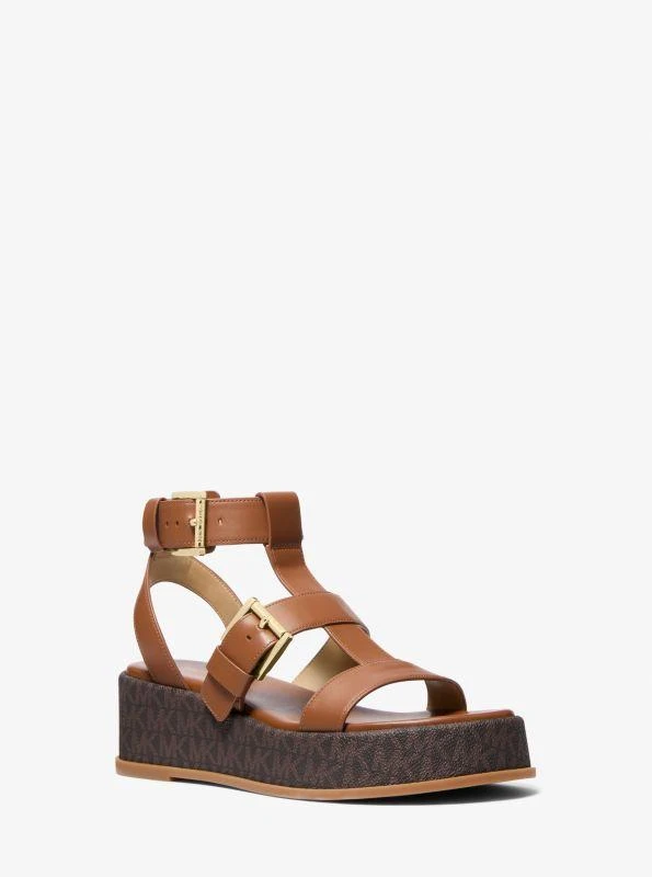 Michael Kors Selah Leather and Signature Logo Platform Gladiator Sandal 1