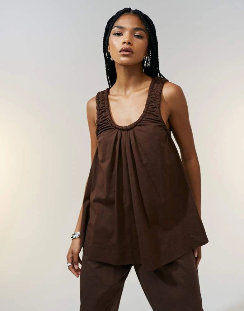 ASOS ASOS DESIGN ruched neckline detail vest top in chocolate