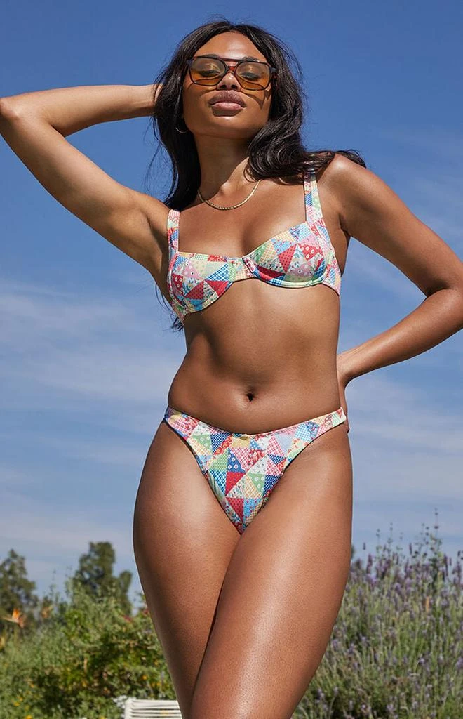 PacSun Geometric Plaid Joey Scoop High Cut Bikini Bottom 1