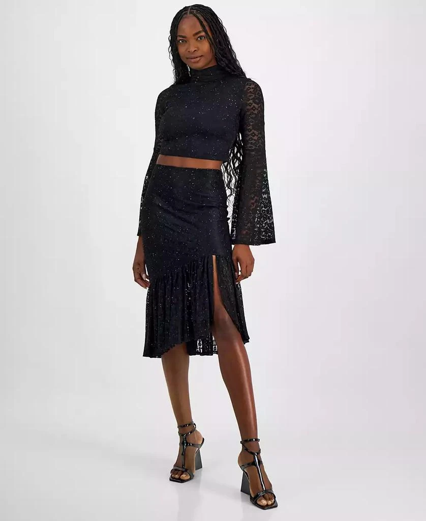 GUESS Women's Mock-Neck Dominique Long-Bell-Sleeve Lace Top 3