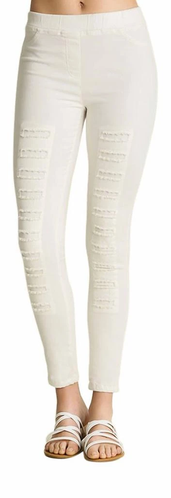 umgee High Waist Distressed Jeggings In Cream 1