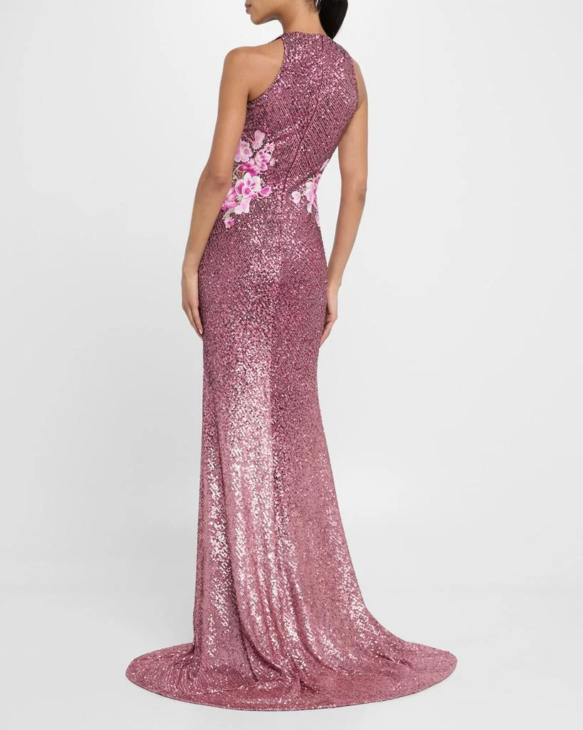 Naeem Khan Floral Embroidered Ombre Sequin Halter Gown 3