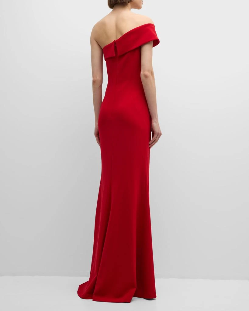 Teri Jon Pleated Off-Shoulder Stretch Crepe Gown 6