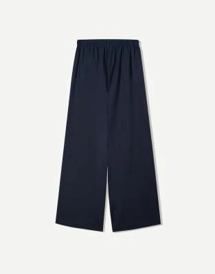 Bershka Bershka Linen blend trousers with an elasticated waistband in navy 2