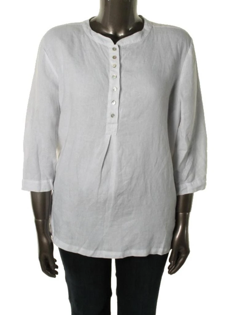 Allen Allen Plus Womens Linen Henley Pullover Top 1