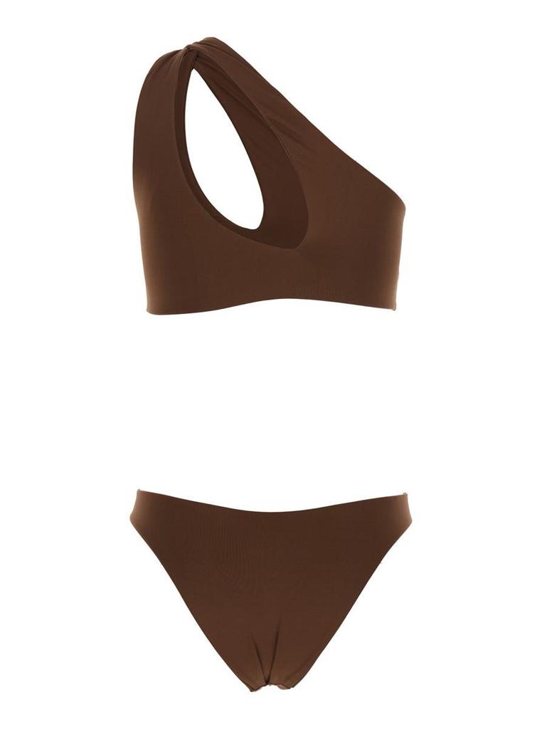 FEDERICA TOSI Brown One-Shoulder Bikini With Tie Detail In Tech Fabric Stretch Woman