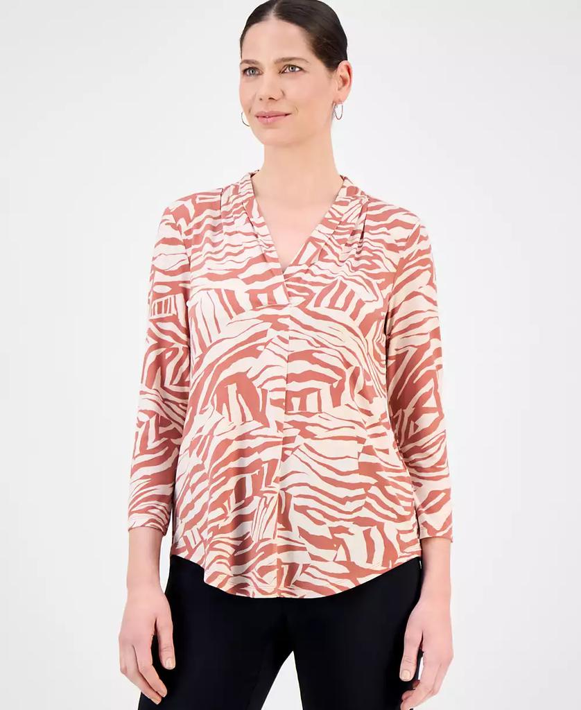 JM Collection Women's Printed 3/4 Sleeve V-Neck Knit Top, Exclusively at Macy's