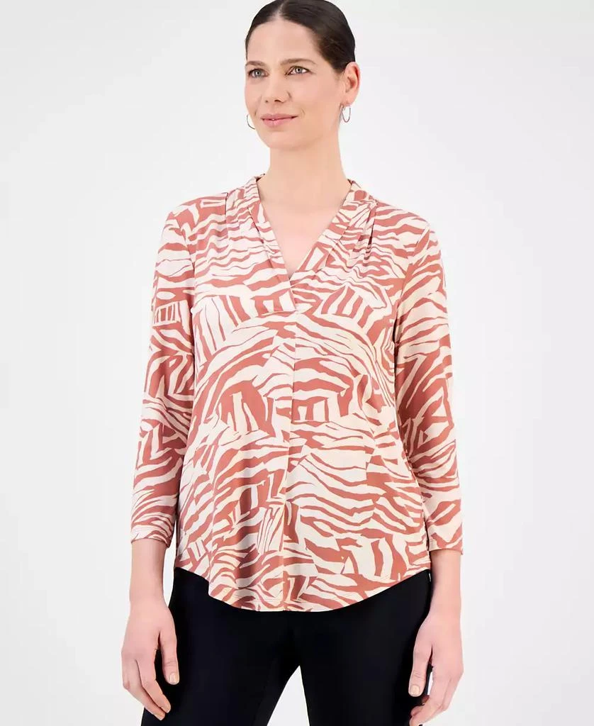 JM Collection Women's Printed 3/4 Sleeve V-Neck Knit Top, Exclusively at Macy's 1