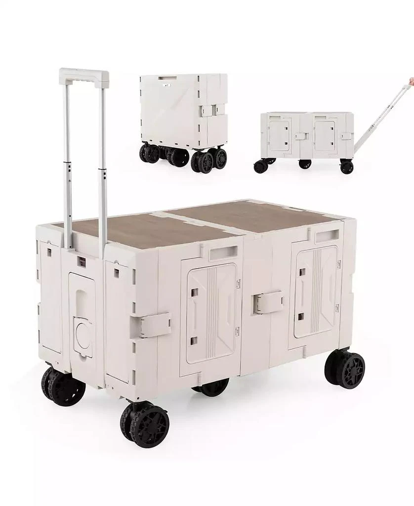Mecale Large Foldable Utility Cart with 2-Tier Storage Crates and Telescoping Handle