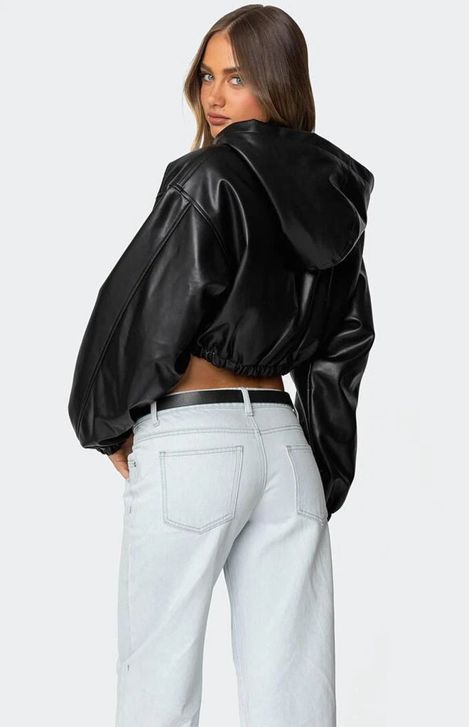 Edikted Hooded Faux Leather Cropped Jacket 5