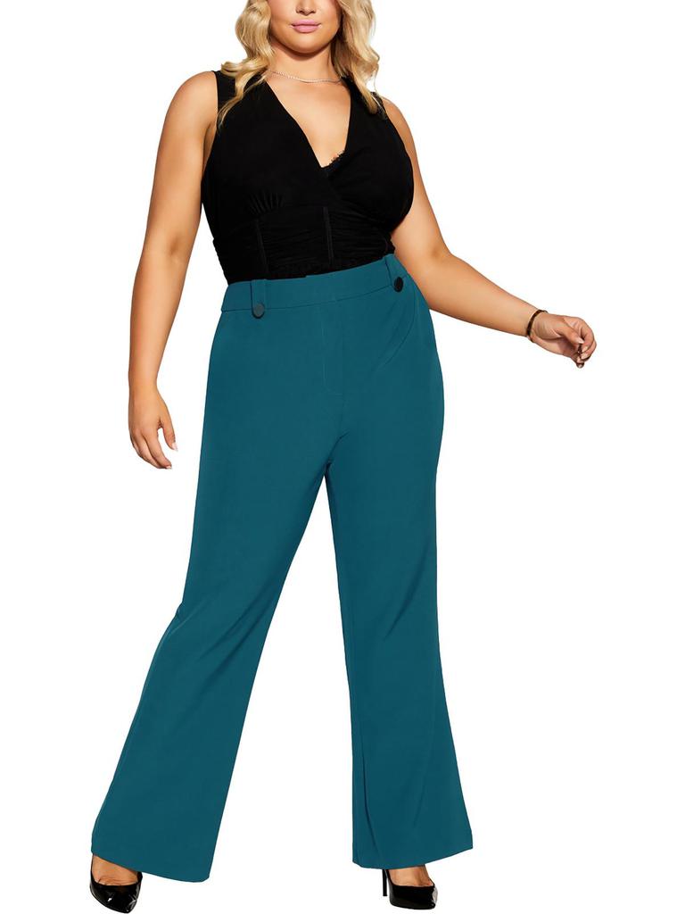 City Chic Womens Solid Polyester Wide Leg Pants