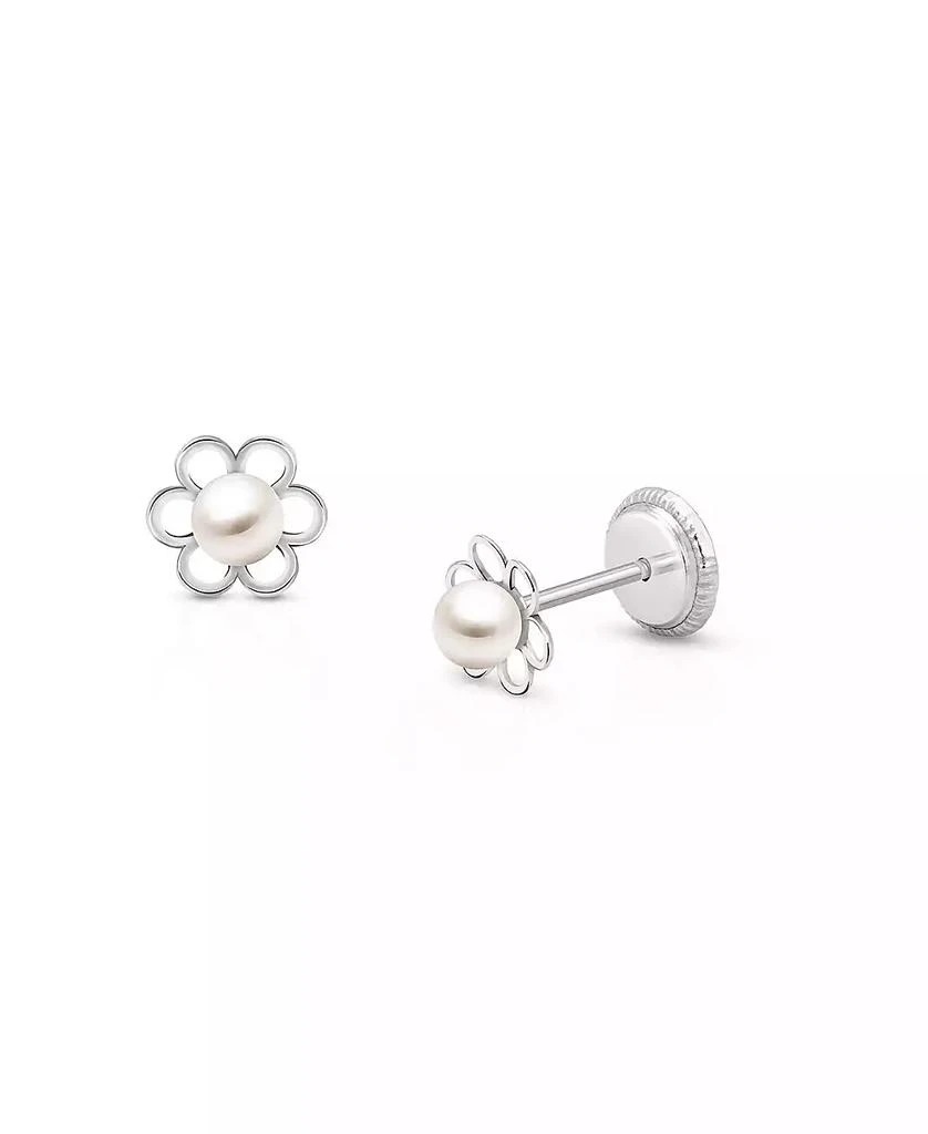 Tiny Blessings Children
s 14K Gold Petals and Pearls Studs Girls
 Screw Back Earrings