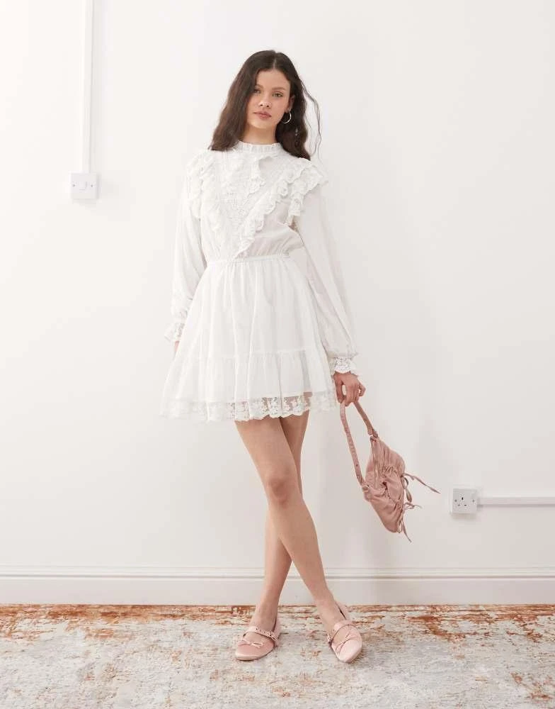 Miss Selfridge lace trim heritage woven mini dress in white  On Sale Now  with Up to 51% Off | Discover Exclusive Deals & Savings at BeyondStyle   Authentic Miss Selfridge Home|Women|Dresses