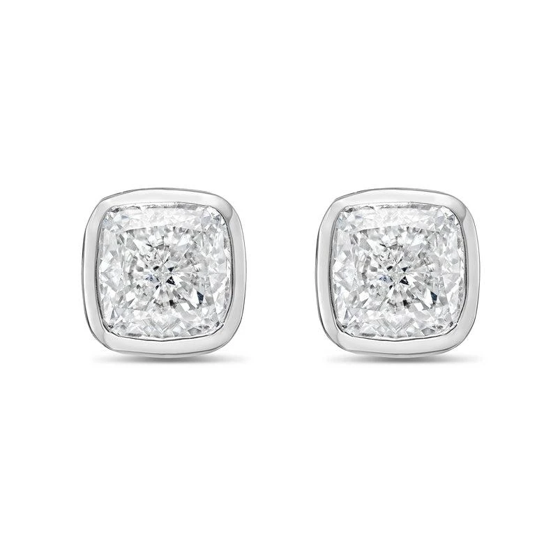 Diana M Jewels 14KT WHITE GOLD LAB GROWN CUSHION CUT STUDS IN A BEZEL SETTING WEIGHING 2.50 CTS TW