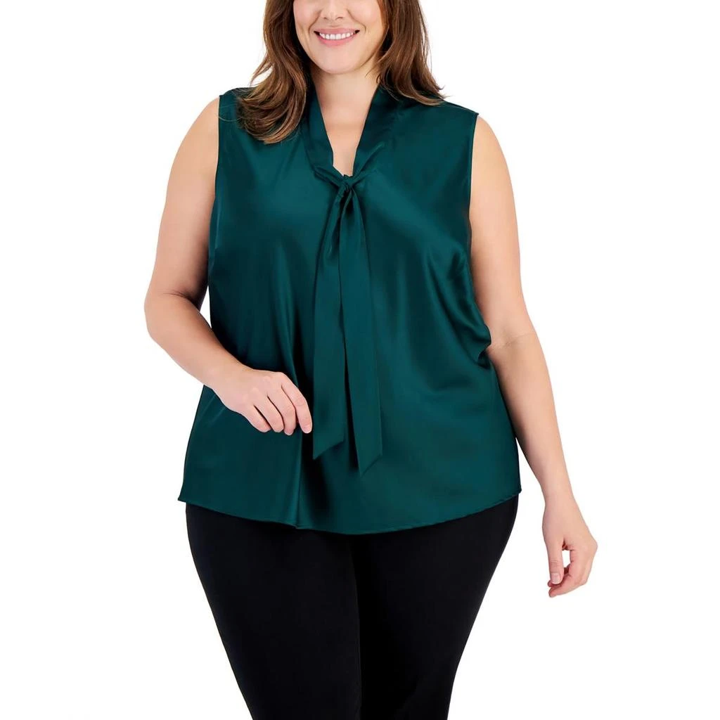 Kasper Plus Womens Tie Front Dressy Blouse 5