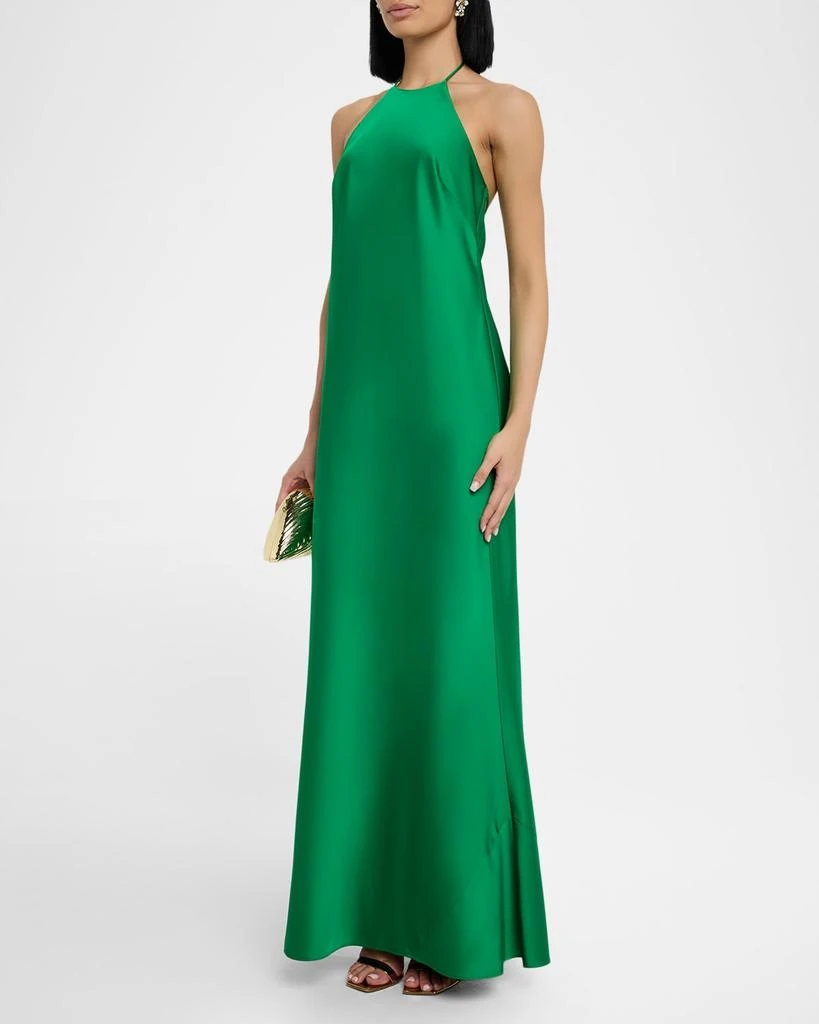 Liv Foster Low-Back Satin Halter Gown 2