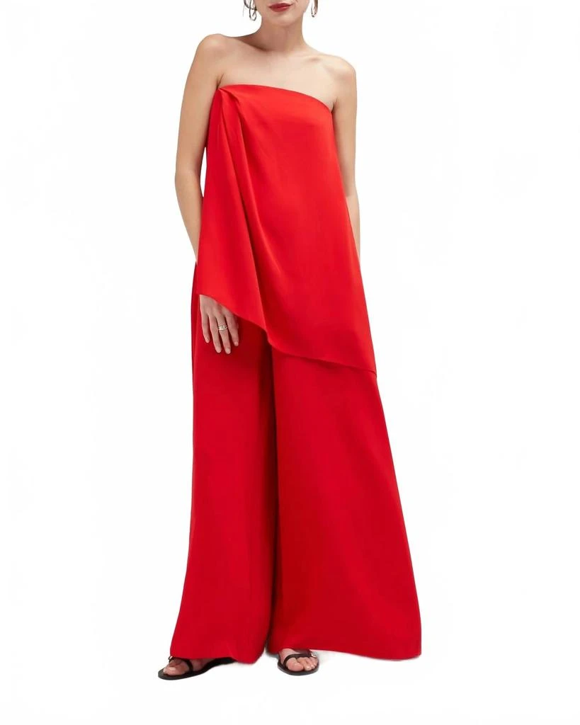 Careste Eden Draped Silk Jumpsuit In Goji Berry
