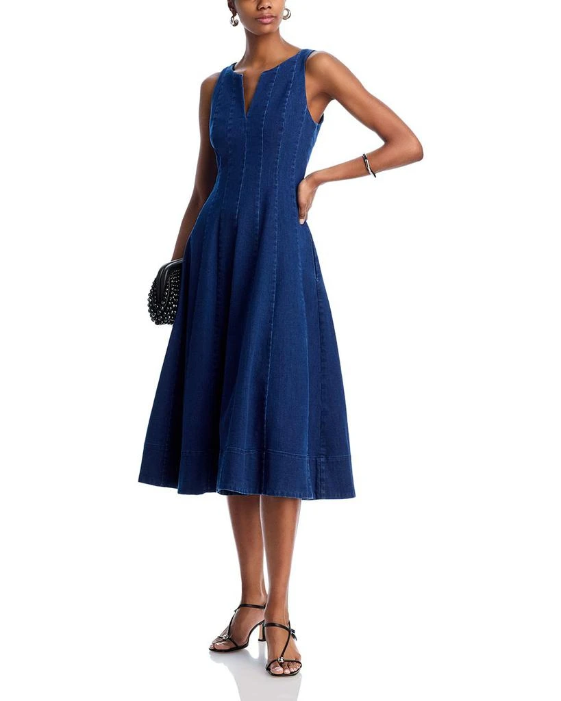 AQUA Denim Panel V Neck Sleeveless Midi Dress - Exclusive 3