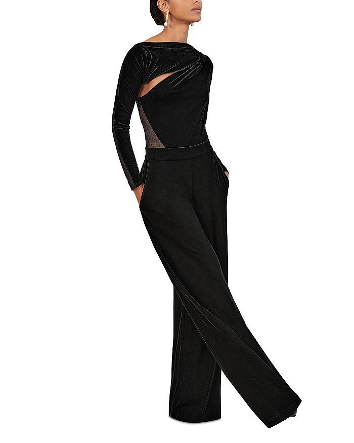 REISS Karoli Long Sleeved Velvet Jumpsuit