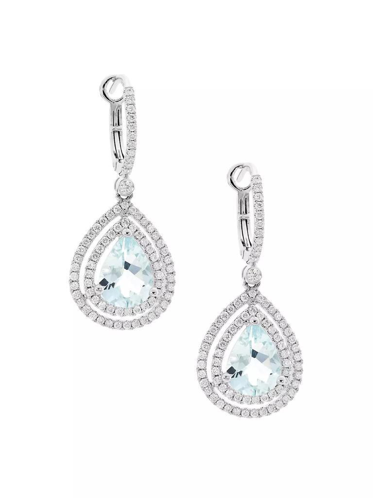 Saks Fifth Avenue Collection 14K White Gold, Aquamarine & 0.85 TCW Diamond Teardrop Earrings