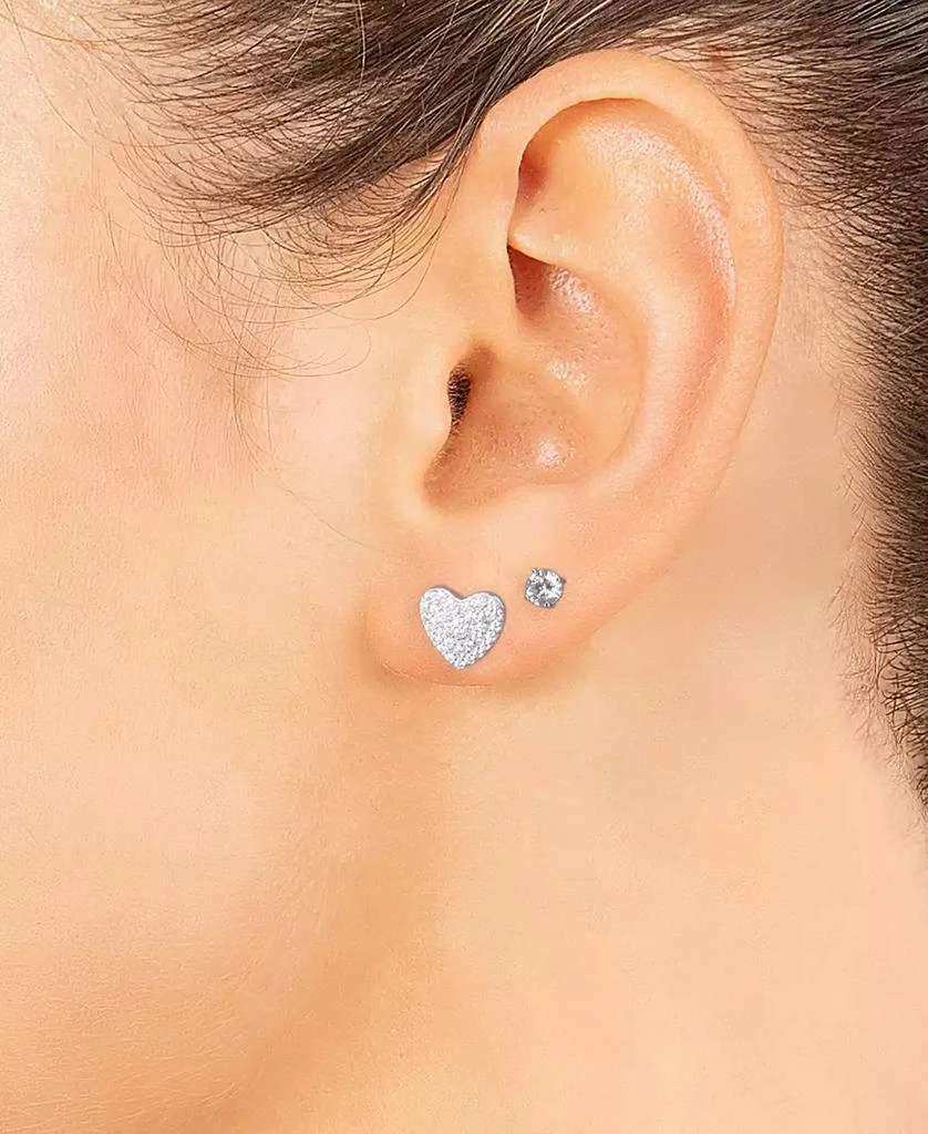 Giani Bernini Gianni Bernini 2-Pair Cubic Zirconia Pave Heart Stud Earrings Set (0.69 ct. t.w.) in Sterling Silver or 18K Gold Over Sterling Silver 2
