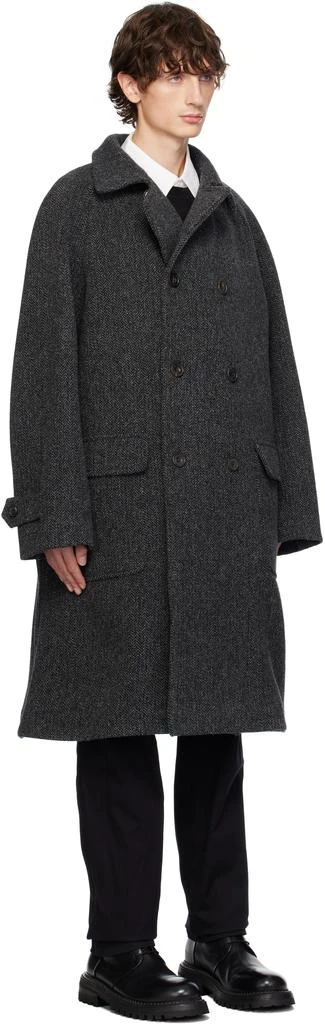 Drake's Gray Herringbone Wool Double-Breasted Raglan Coat 2
