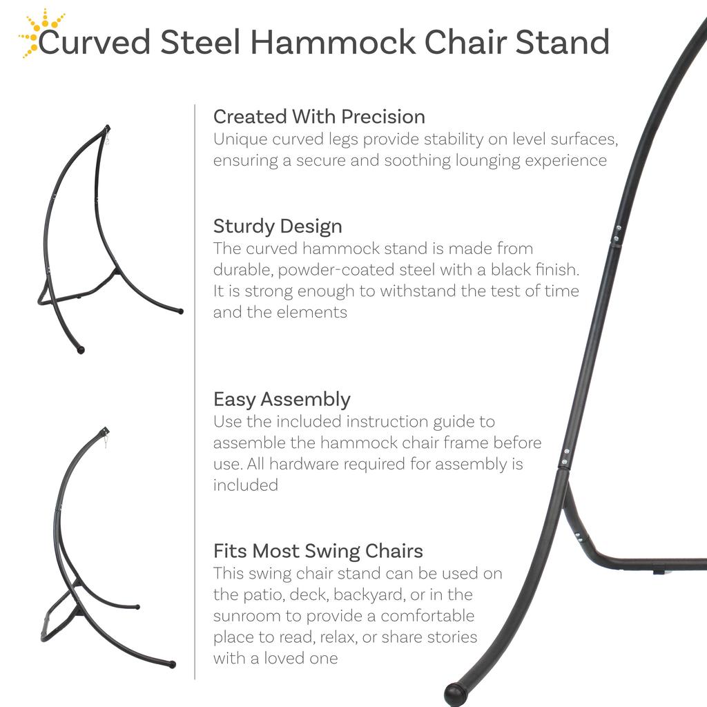 Sunnydaze Steel Outdoor Hammock Chair Stand with Curved Legs - Black - 84"