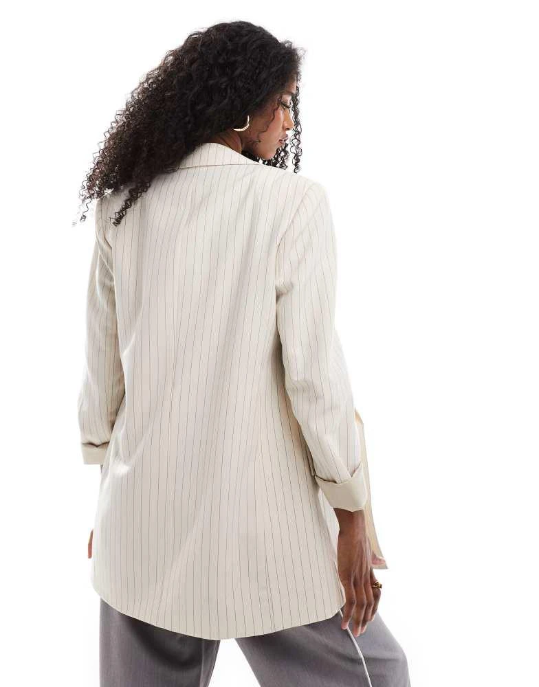 Stradivarius Stradivarius blazer in beige pinstripe 4
