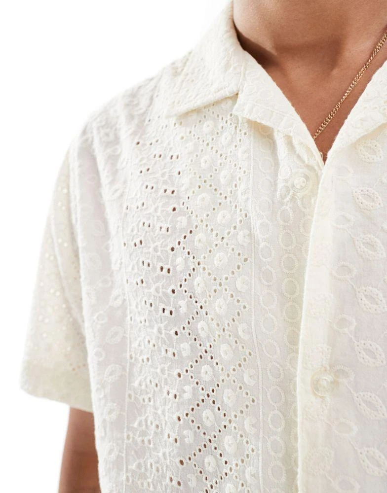 Guess Originals Guess Originals short sleeve revere collared eyelet shirt in off white 2
