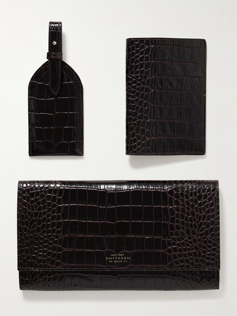 SMYTHSON Mara 仿鳄鱼纹皮革手拿包、护照夹和行李牌套装