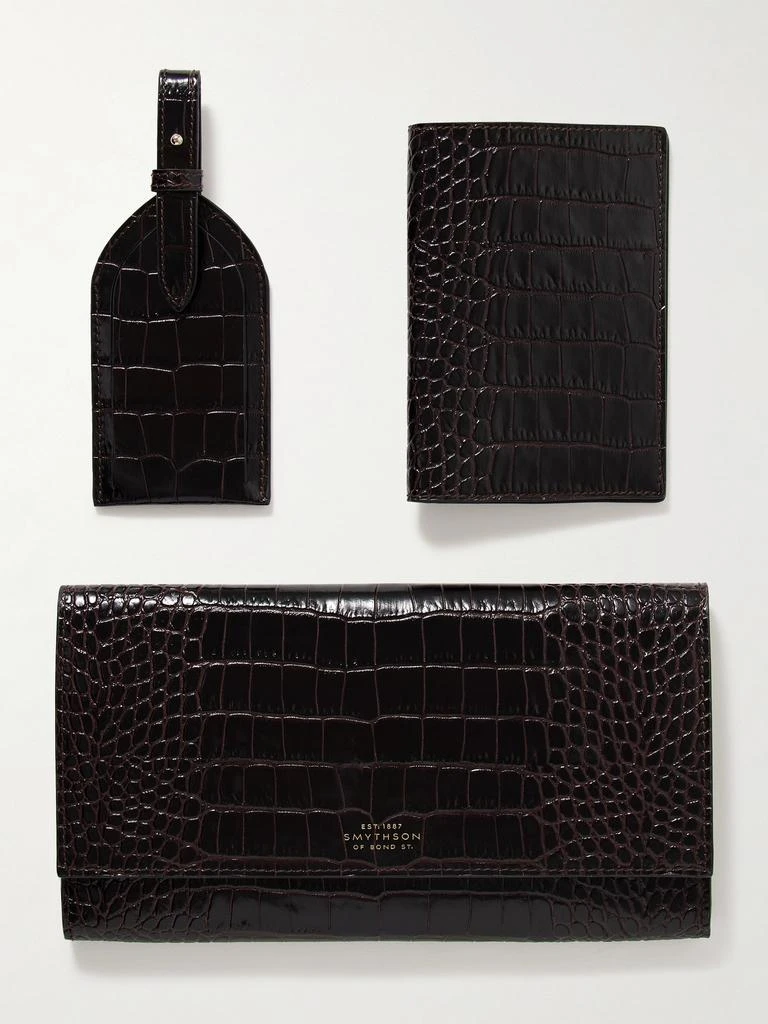 SMYTHSON Mara 仿鳄鱼纹皮革手拿包、护照夹和行李牌套装 1
