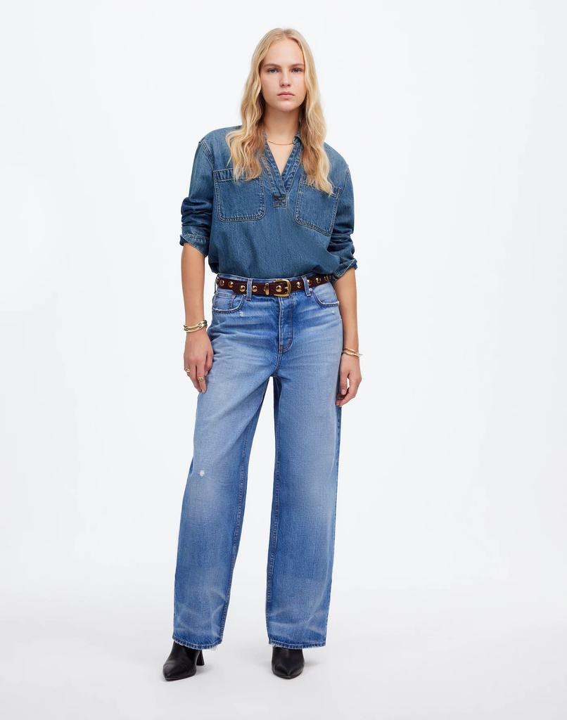 Madewell Denim Popover Tunic Shirt in Ector Wash